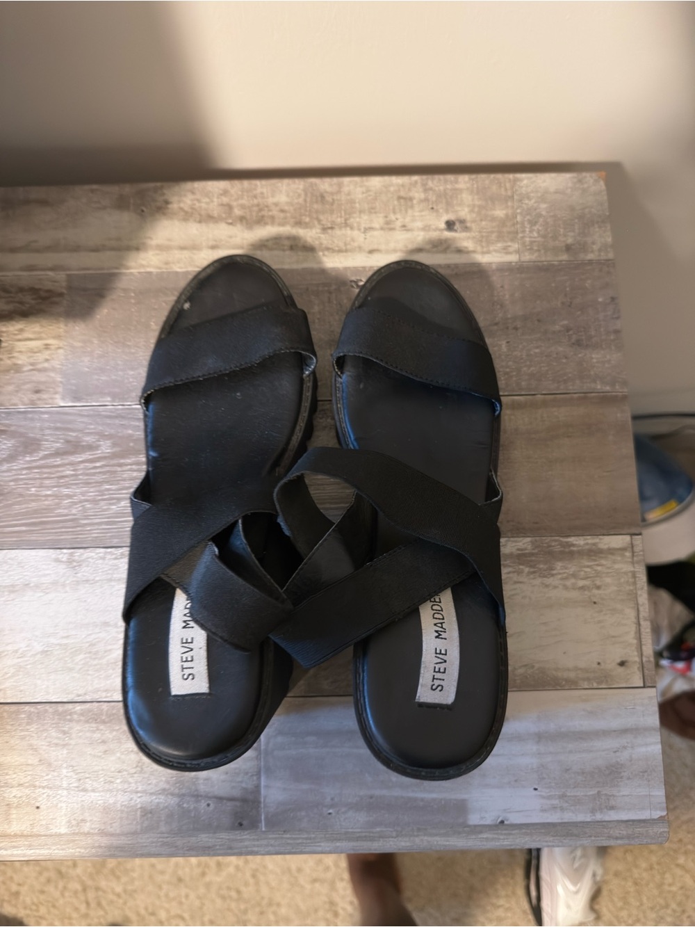 Steve Madden Black Elastic Crisscross Slide Sandals